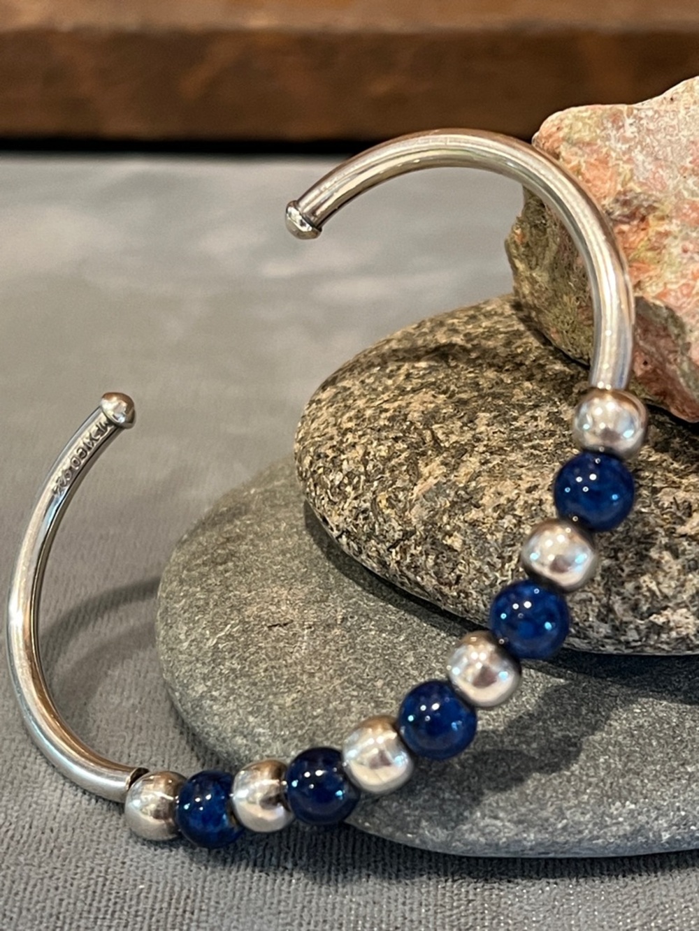 Silpada Sterling Silver 925 cuff bracelet blue sodalite & sterling silver beads